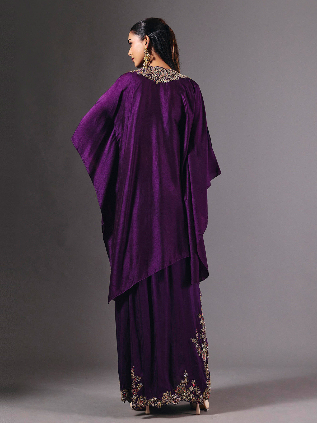 Violet crepe silk indowestern suit with designer embellished detailing