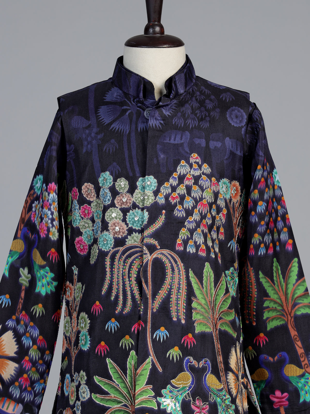Black pichwai print boys waistcoat set