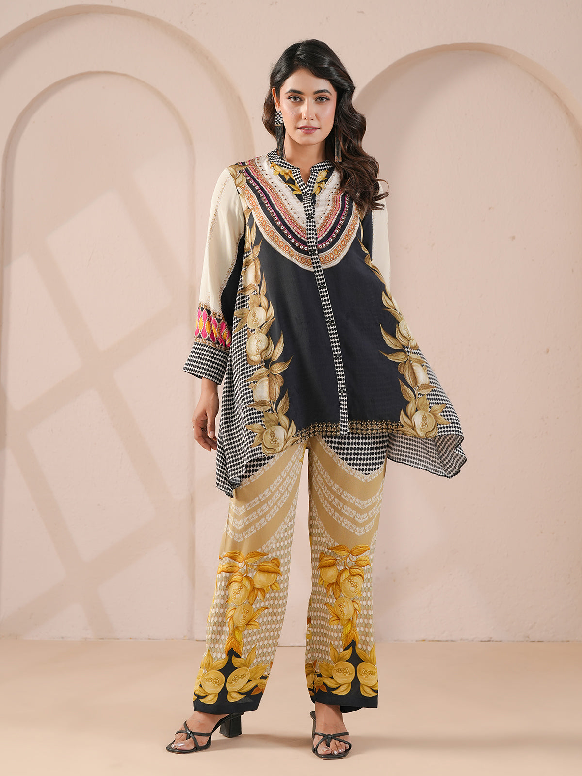 Black eyecatching beaded full sleeve co ord set