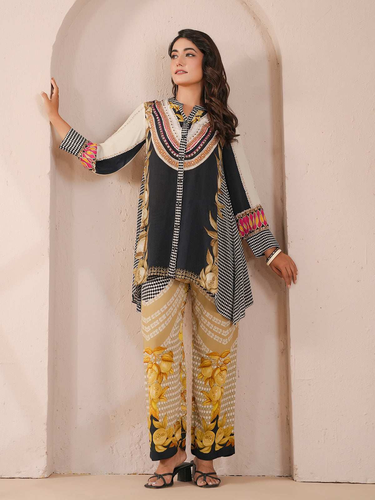 Black eyecatching beaded full sleeve co ord set