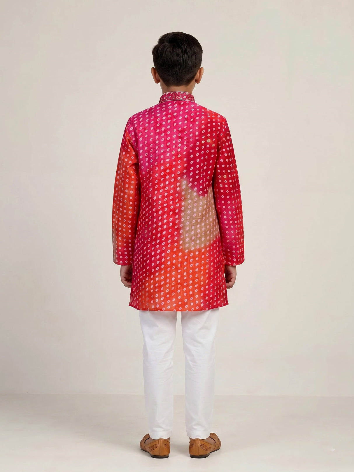 Fuchsia pink bandhani boys kurta suit