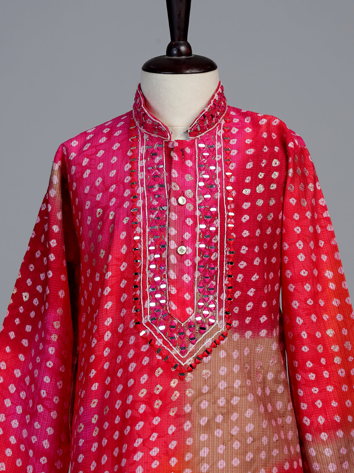 Fuchsia pink bandhani boys kurta suit