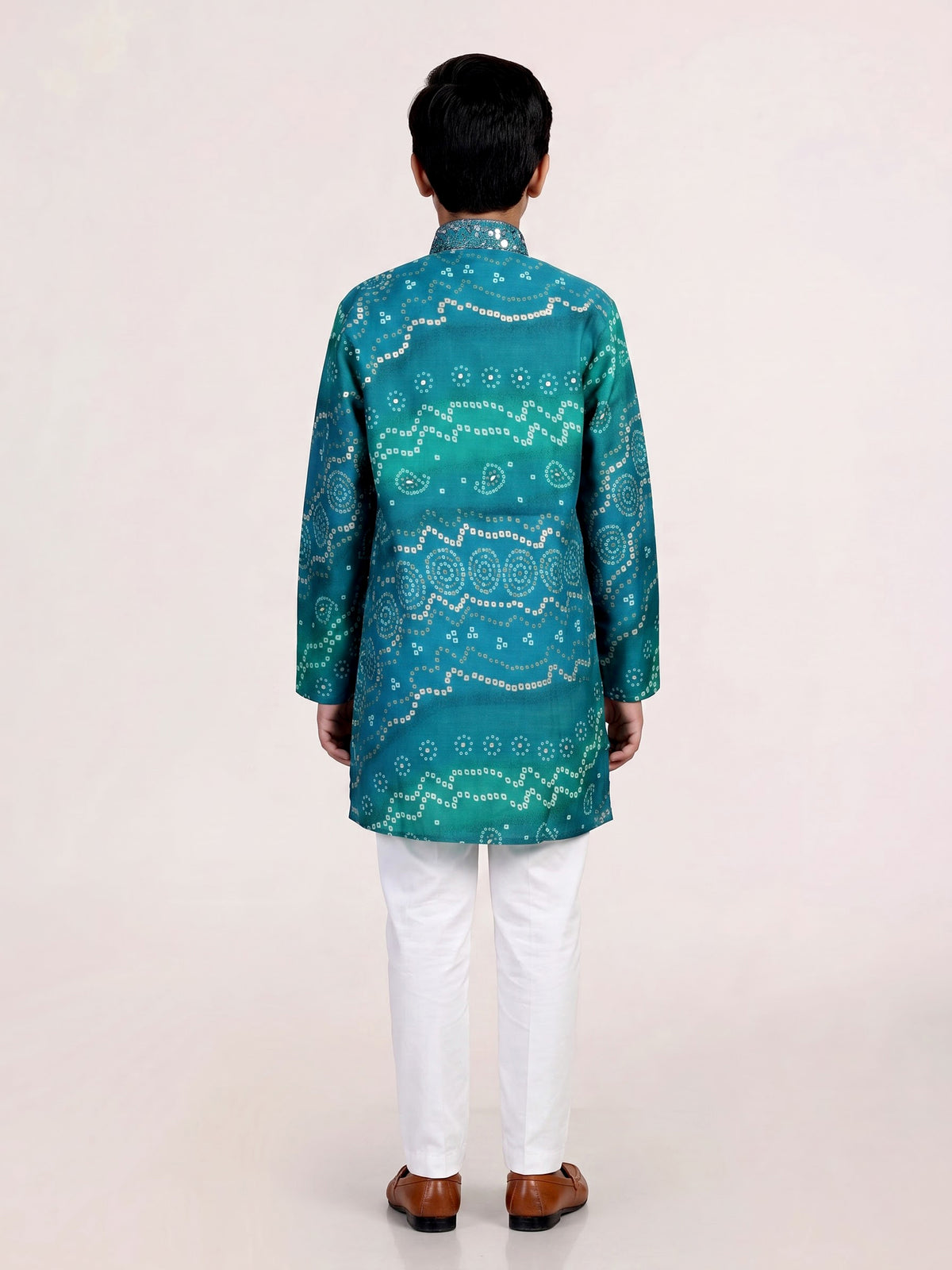 Blue bandhani print boys kurta suit