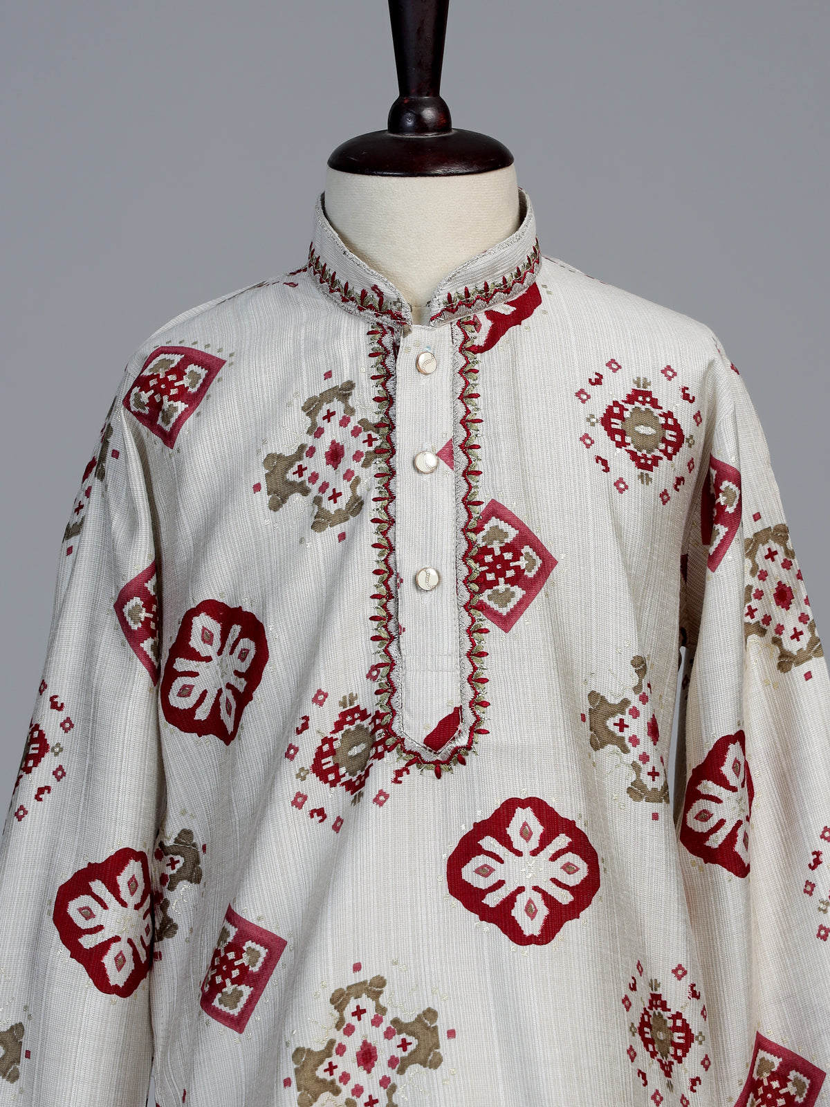 Off white patola print boys kurta suit