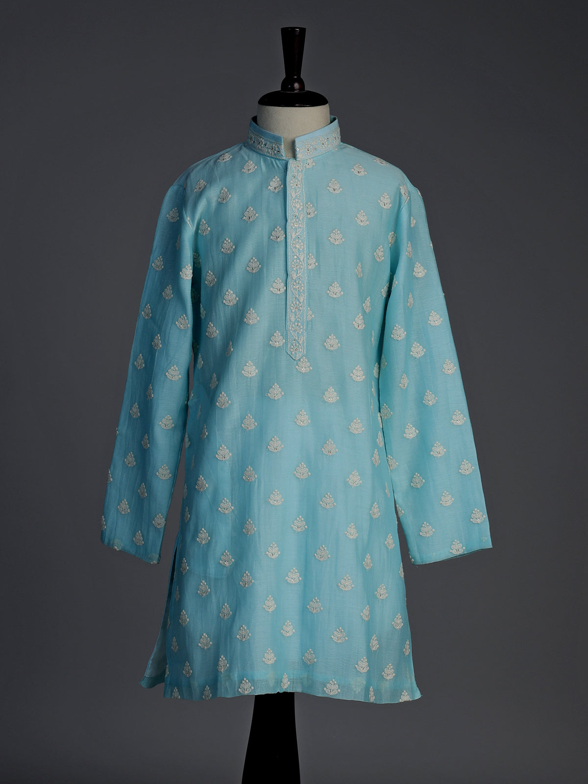 Sky blue floral embroidered boys kurta suit