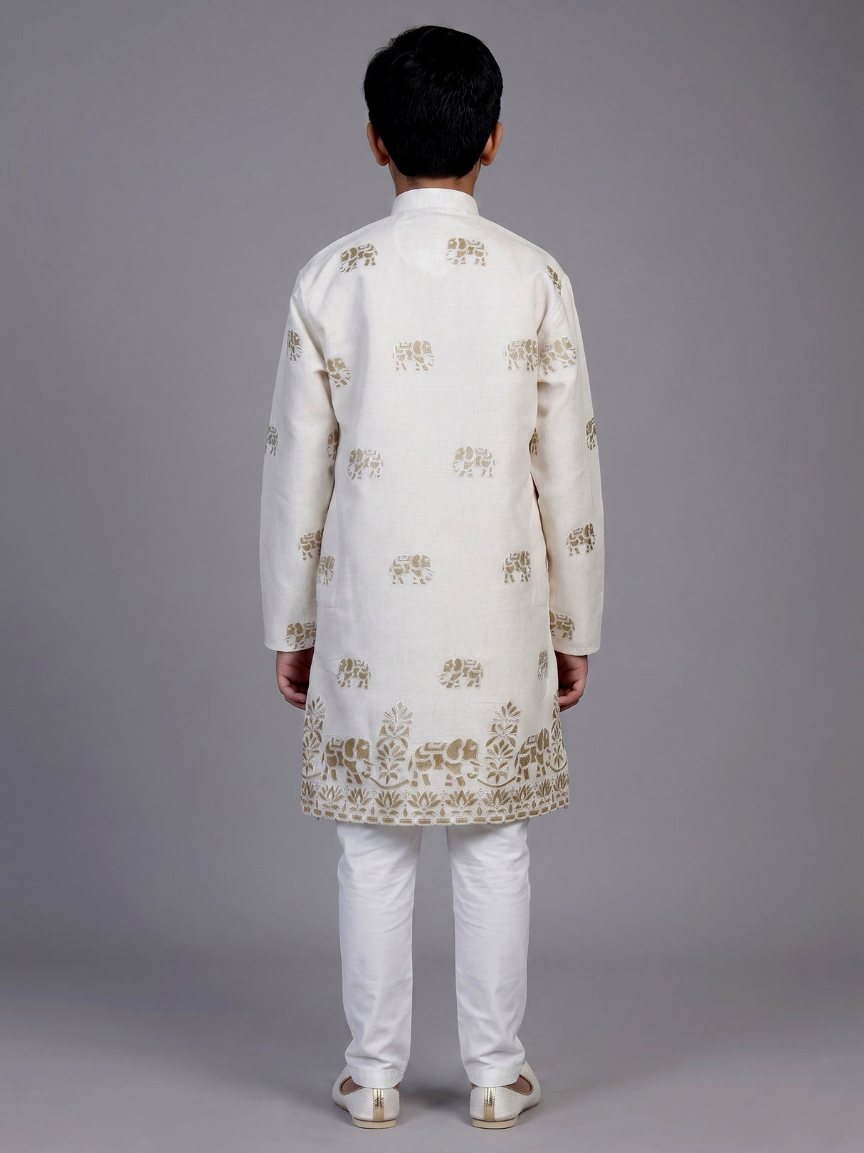White royal elephant embroidered boys kurta suit