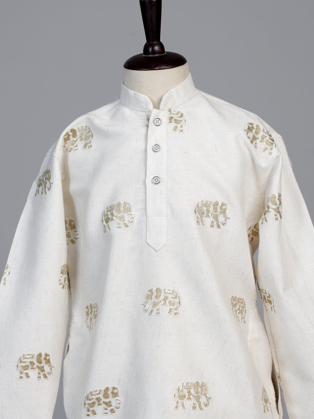White royal elephant embroidered boys kurta suit