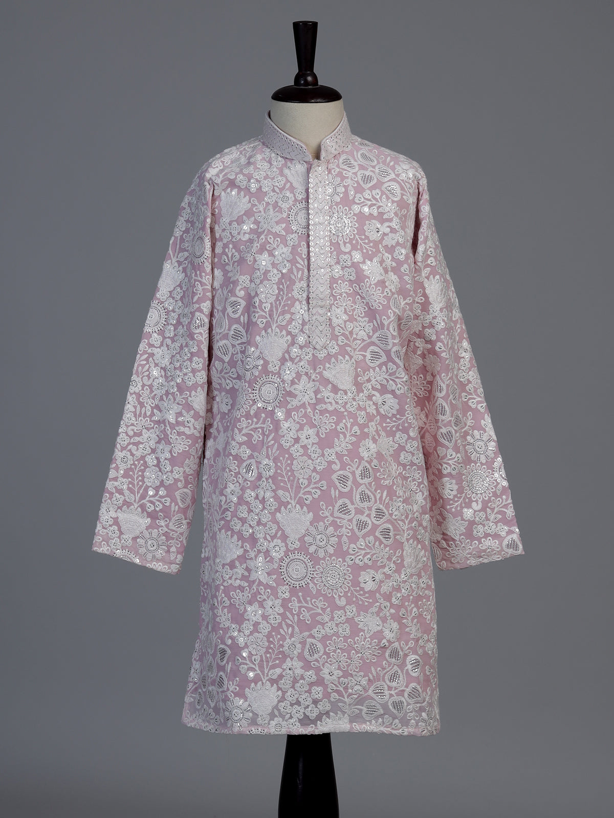 Pink chikankari boys kurta suit