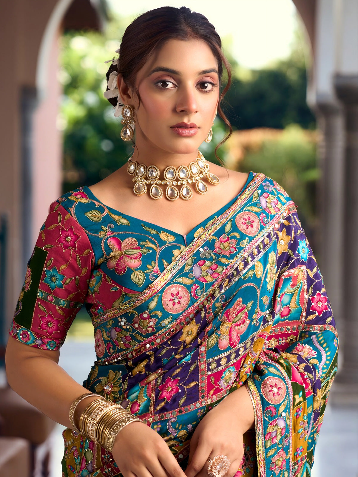 Royal indigo blue crepe silk women persian saree