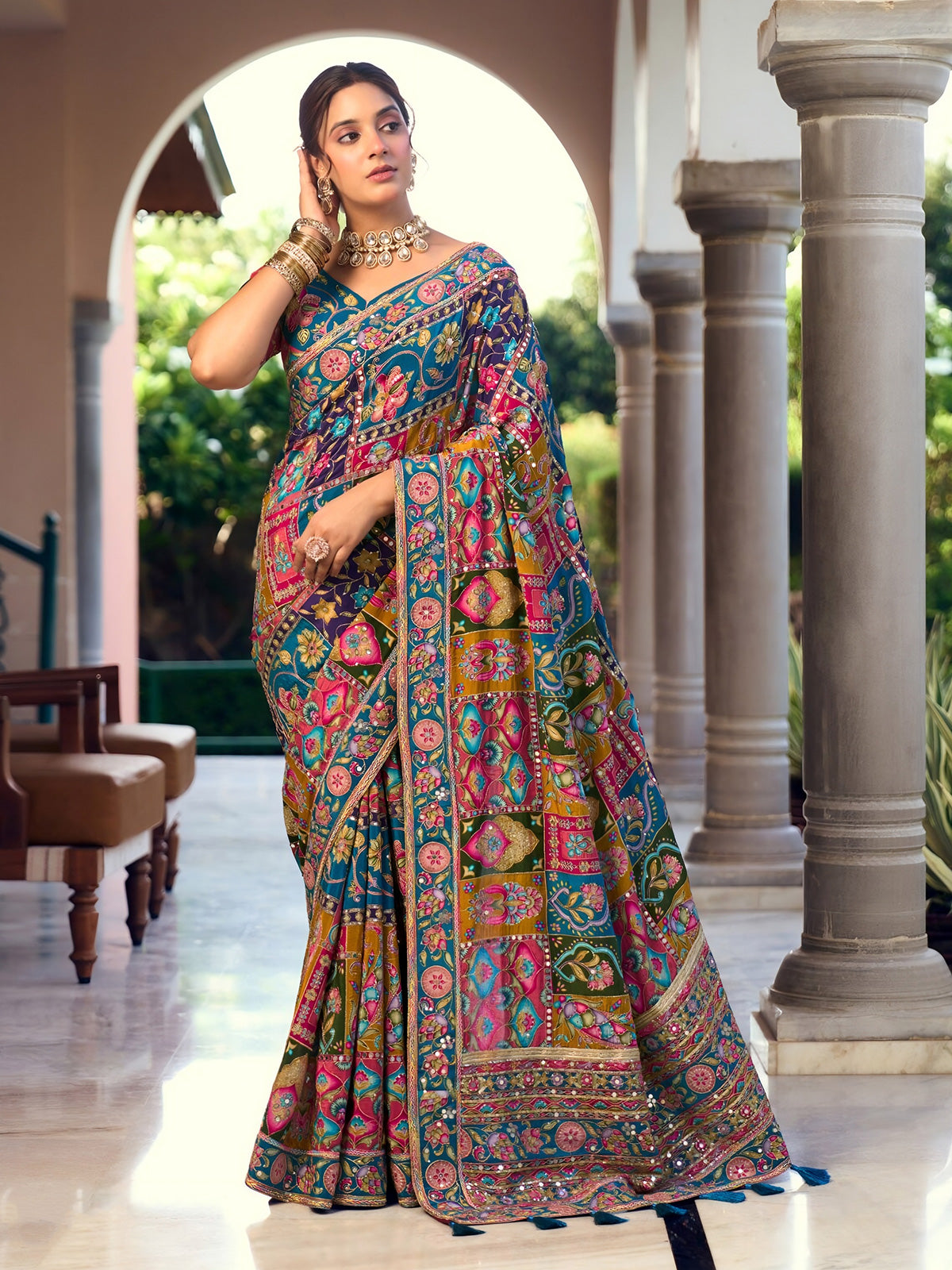 Royal indigo blue crepe silk women persian saree
