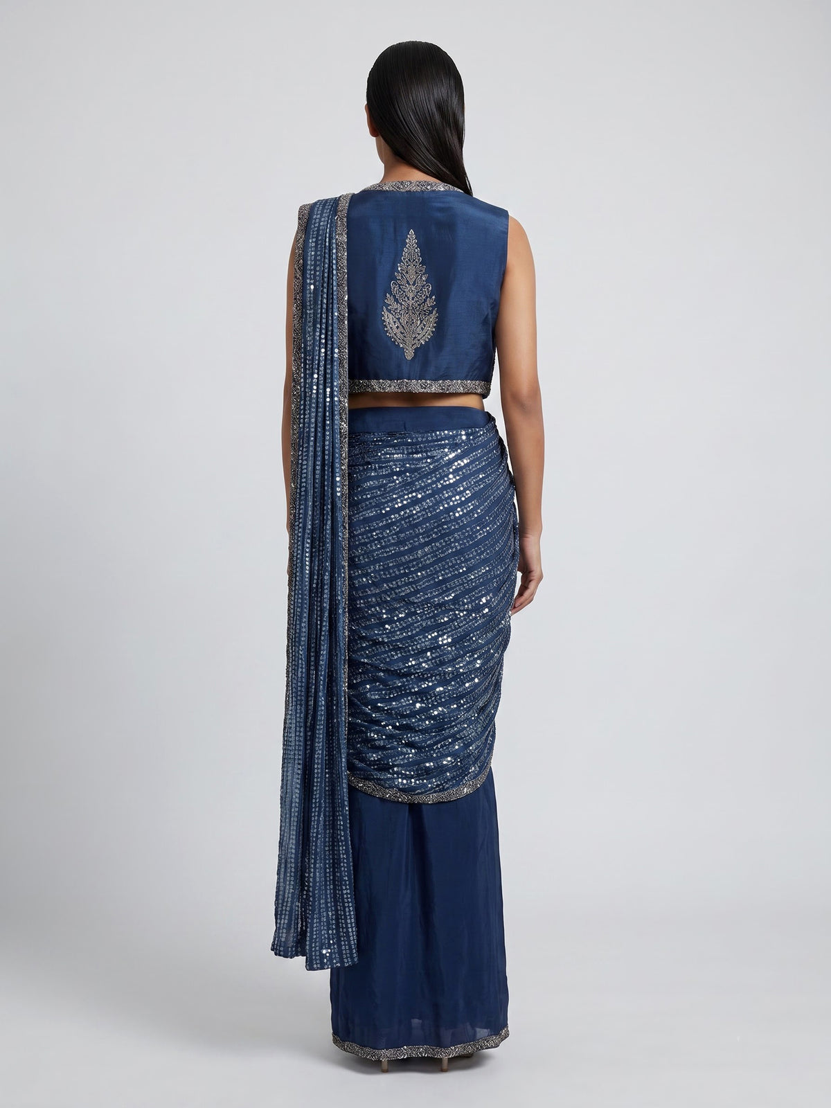 Navy blue jacket drape ready to wear saree for women