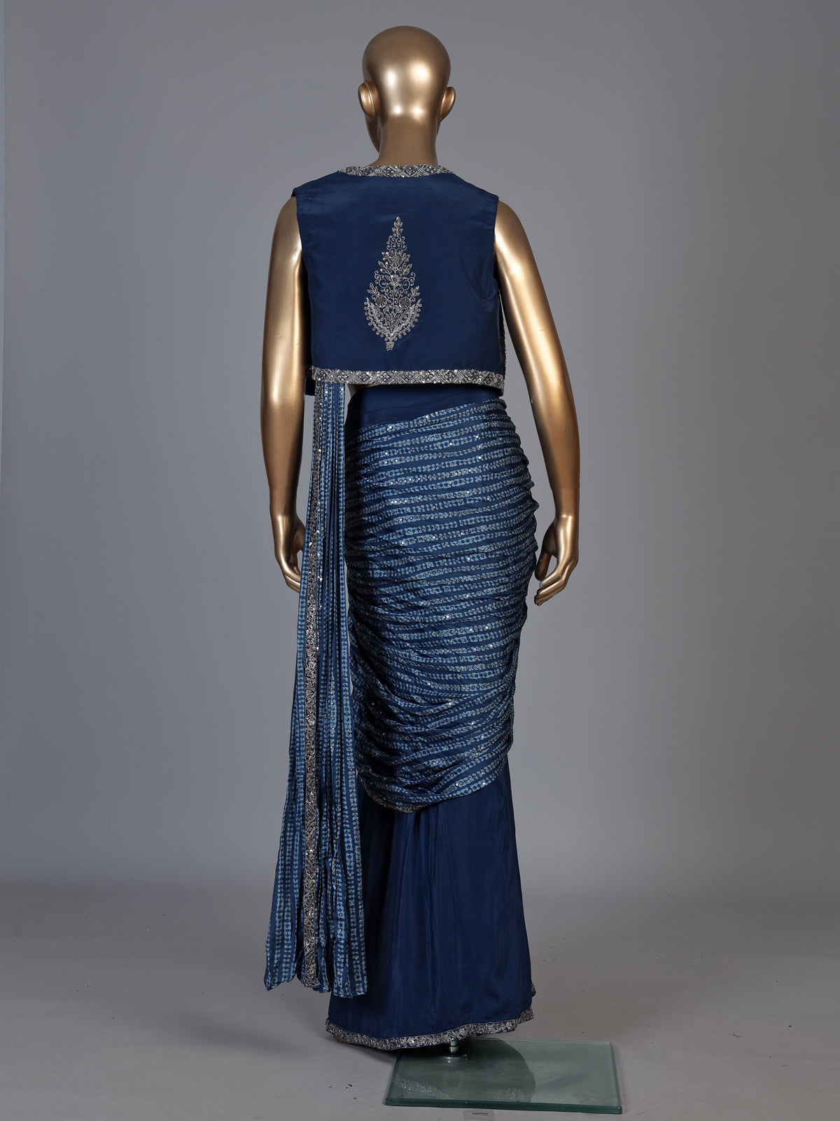Navy blue jacket drape ready to wear saree for women