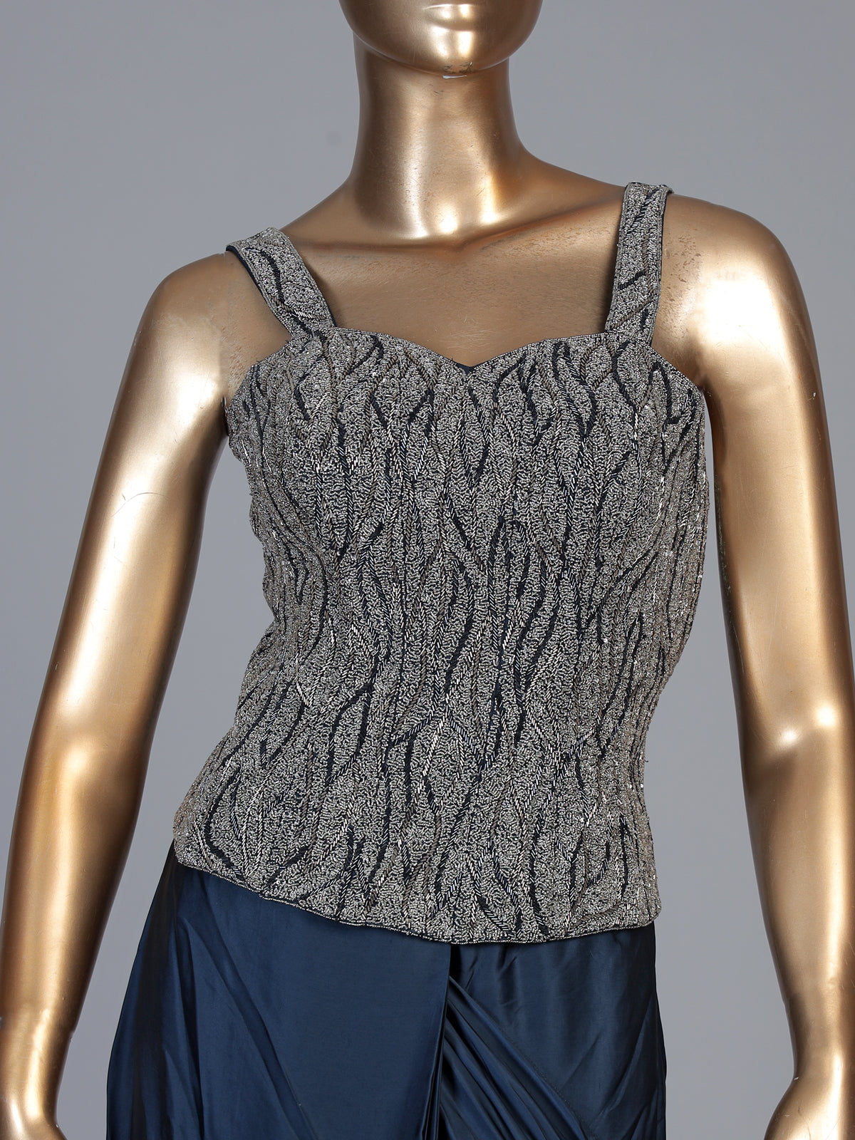 Navy blue crystal drape ready to wear saree for women