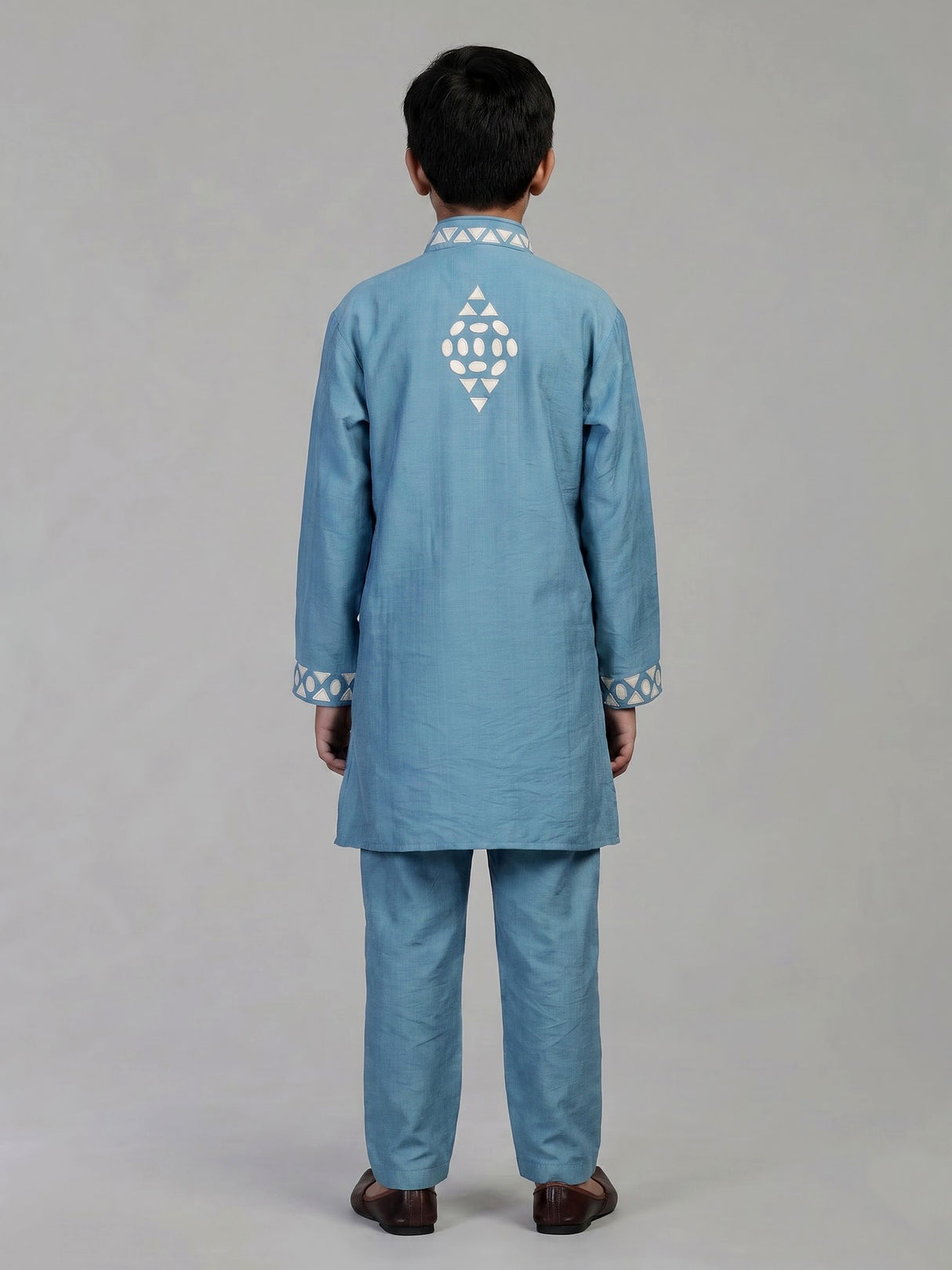 Cerulean blue geometric linen kurta suit