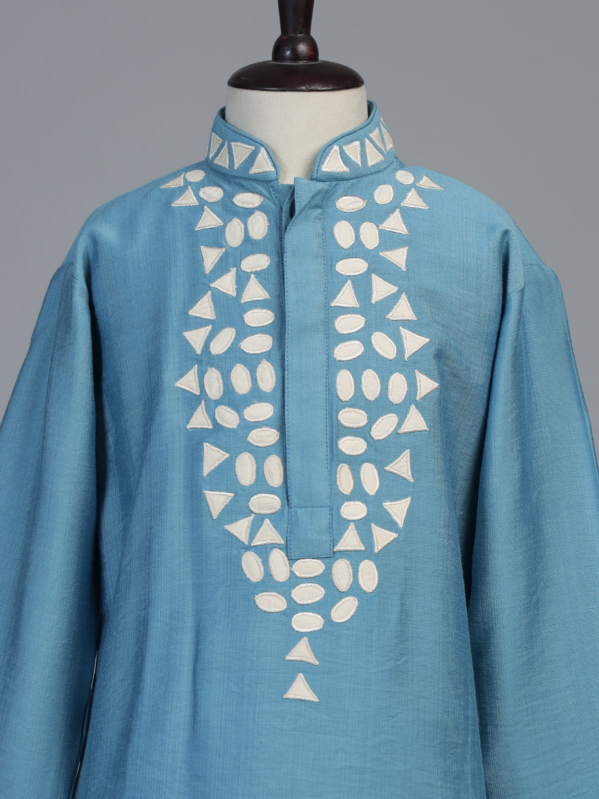 Cerulean blue geometric linen kurta suit