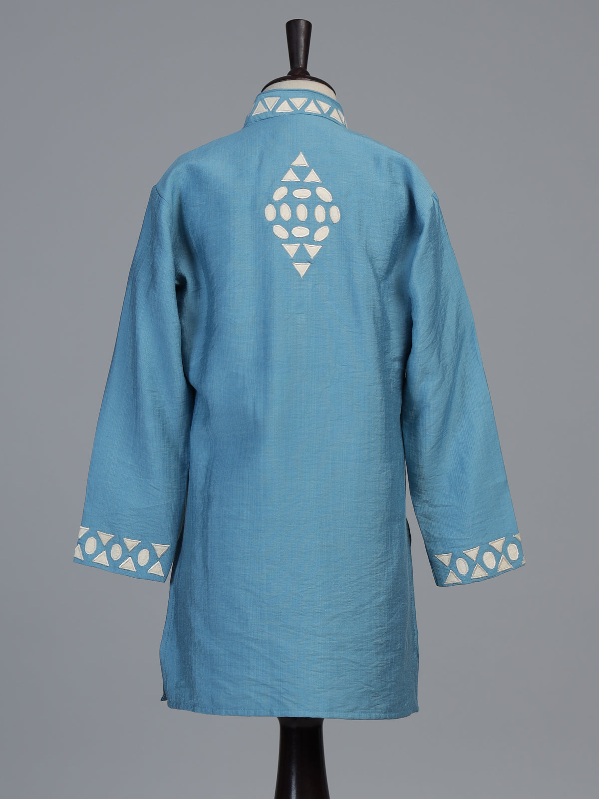 Cerulean blue geometric linen kurta suit