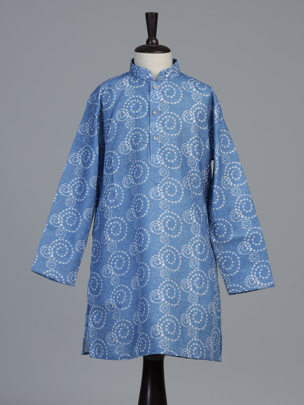 Indigo blue traditional printed linen kurta suit