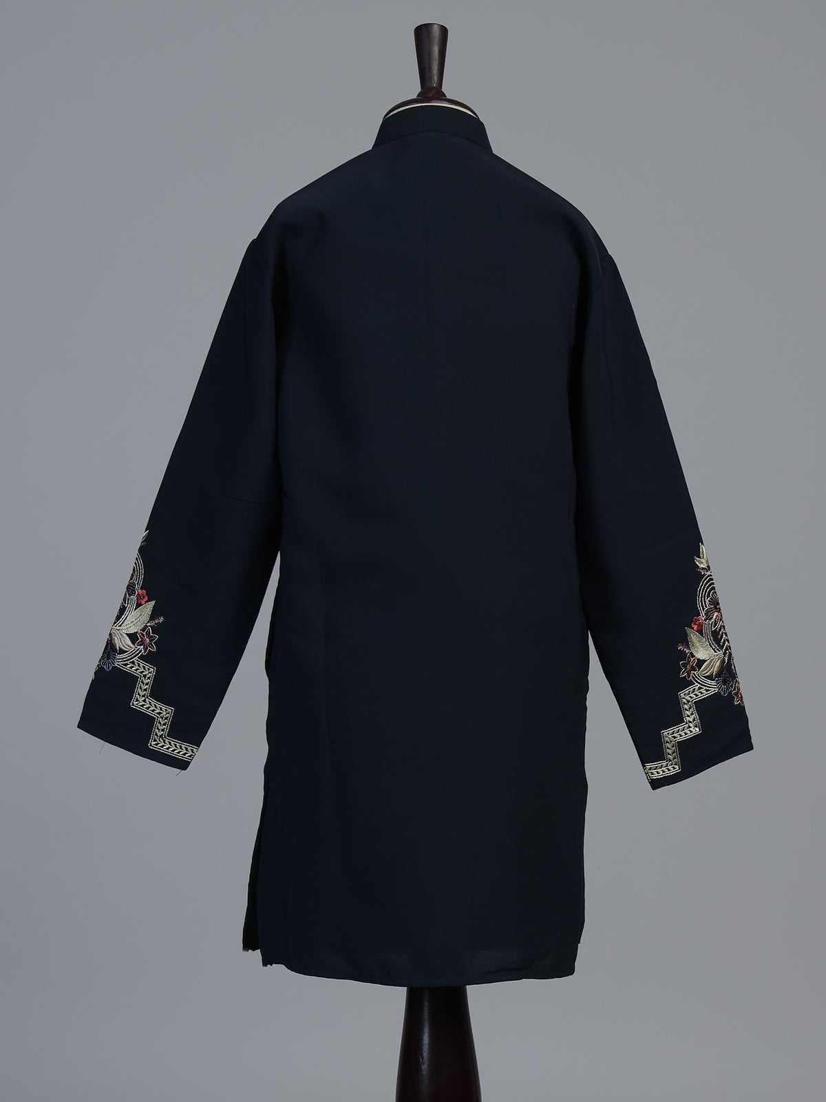 Navy blue floral embroidered dupioni kurta suit