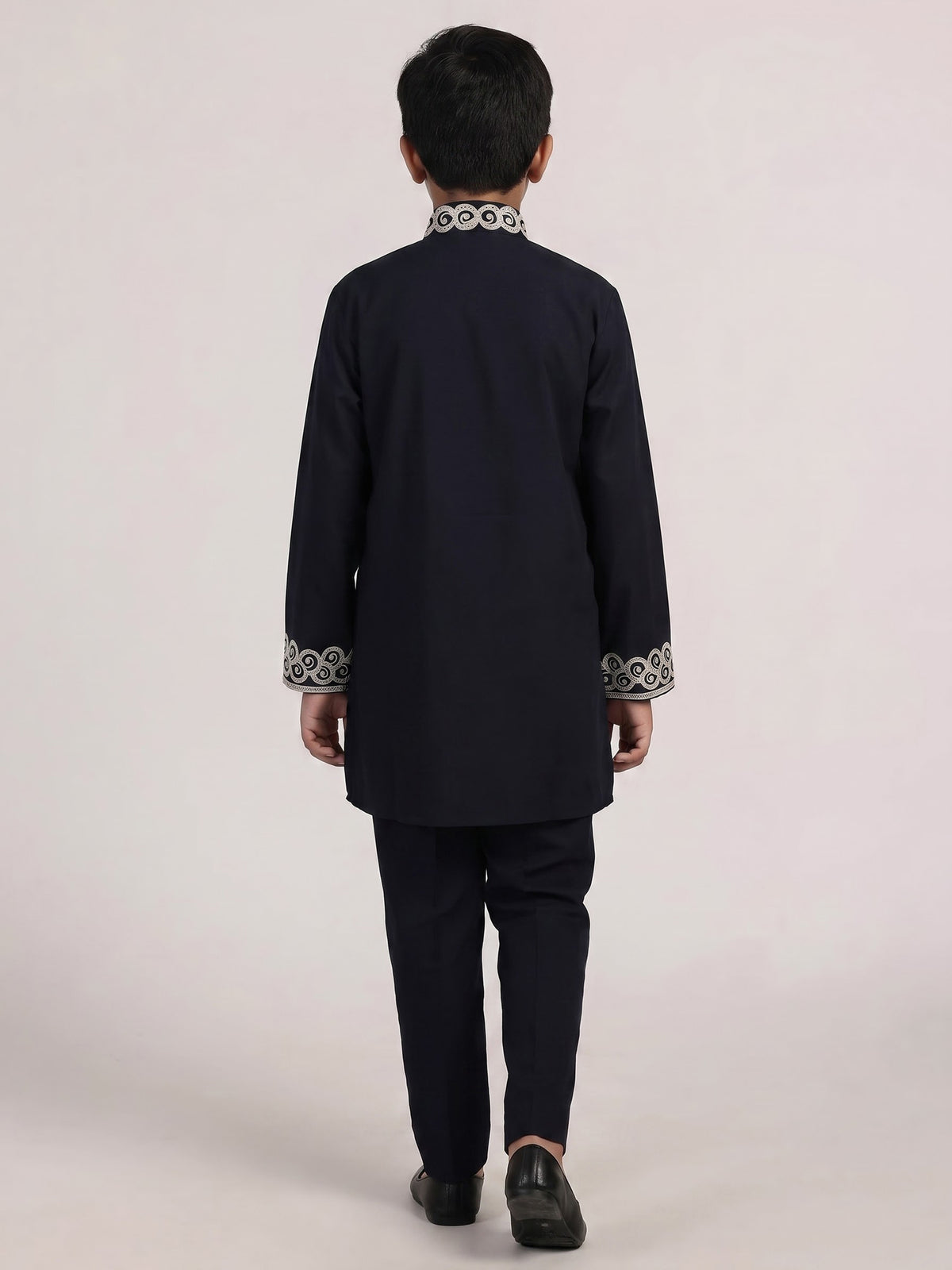 Black paisley zardosi silk cotton kurta suit