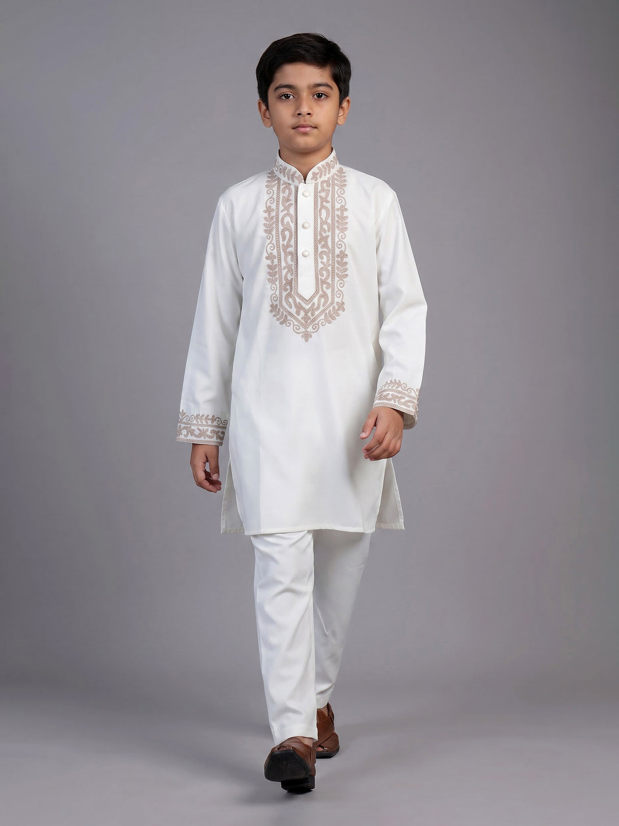 White zardosi embroidered silk cotton kurta suit