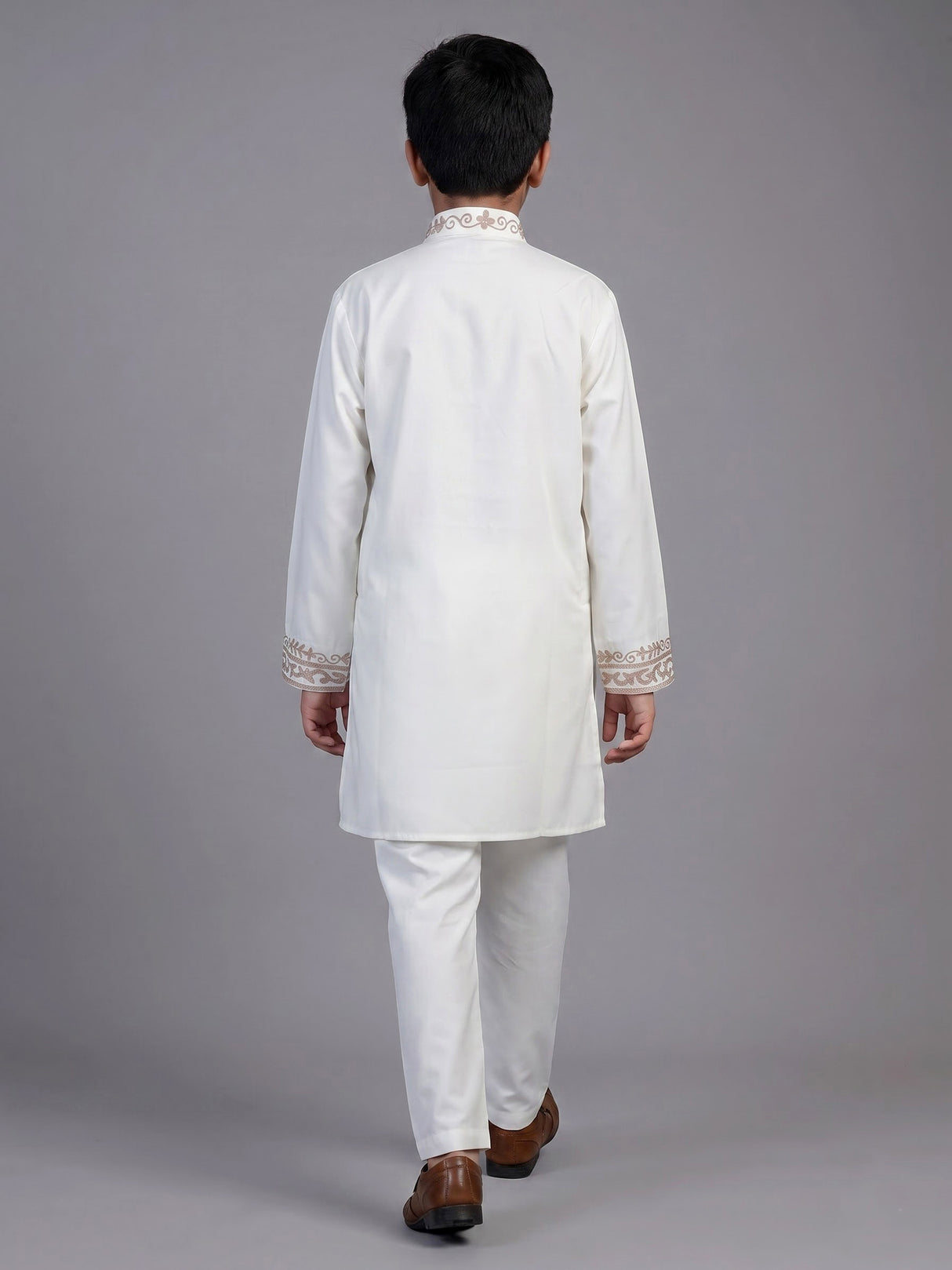 White zardosi embroidered silk cotton kurta suit