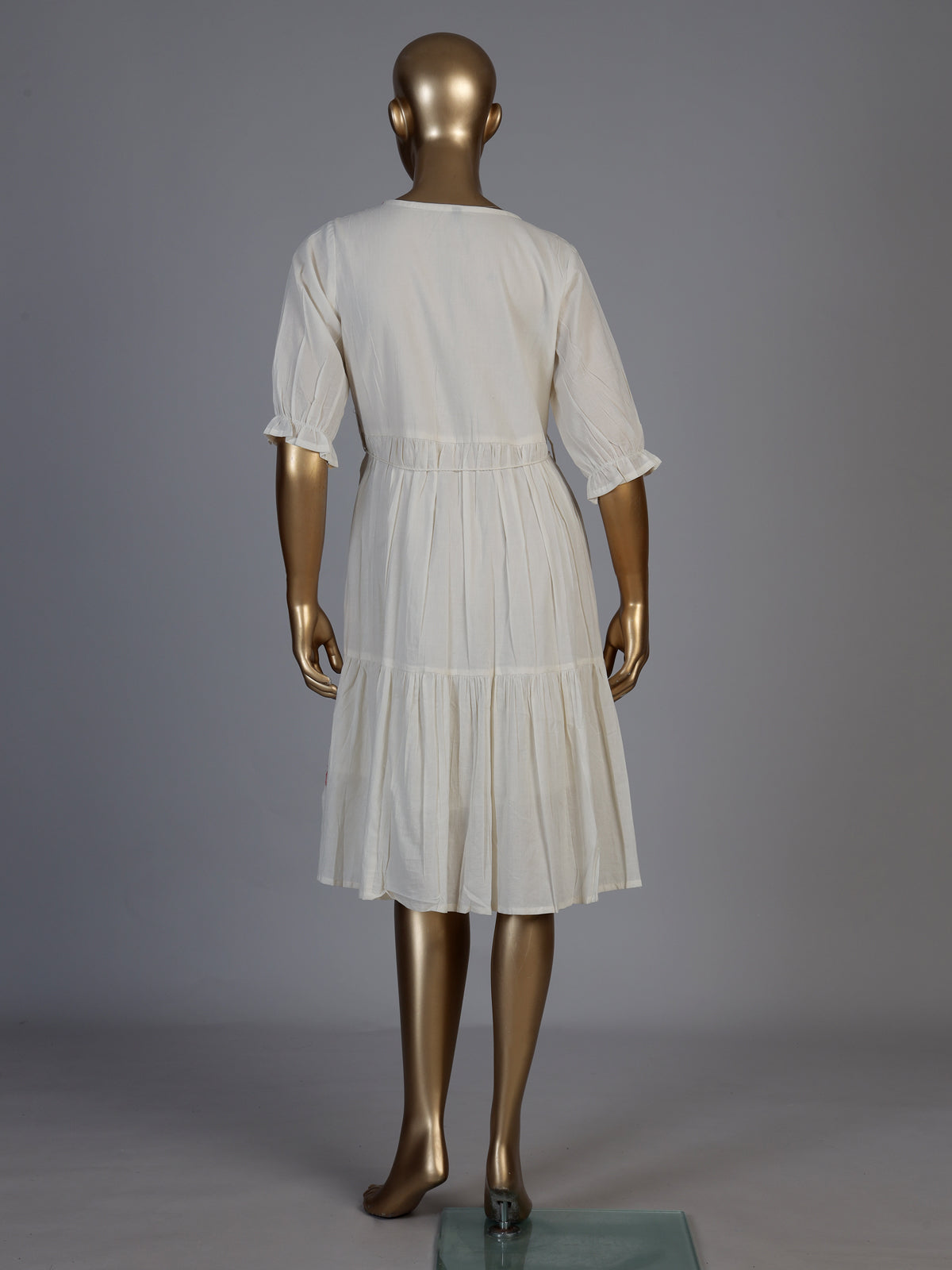 Off white cotton blend designer kurti with floral embroidery