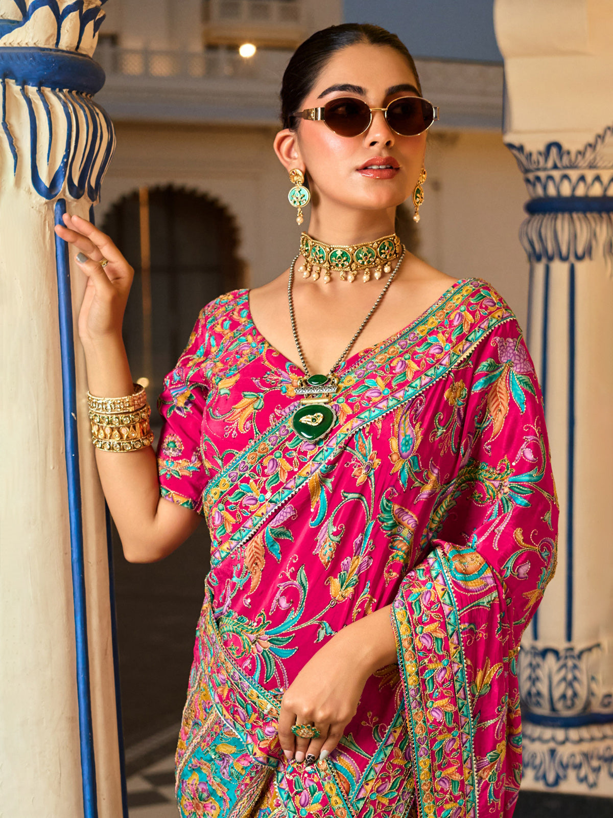 Multicolor crepe silk women bridal patola saree