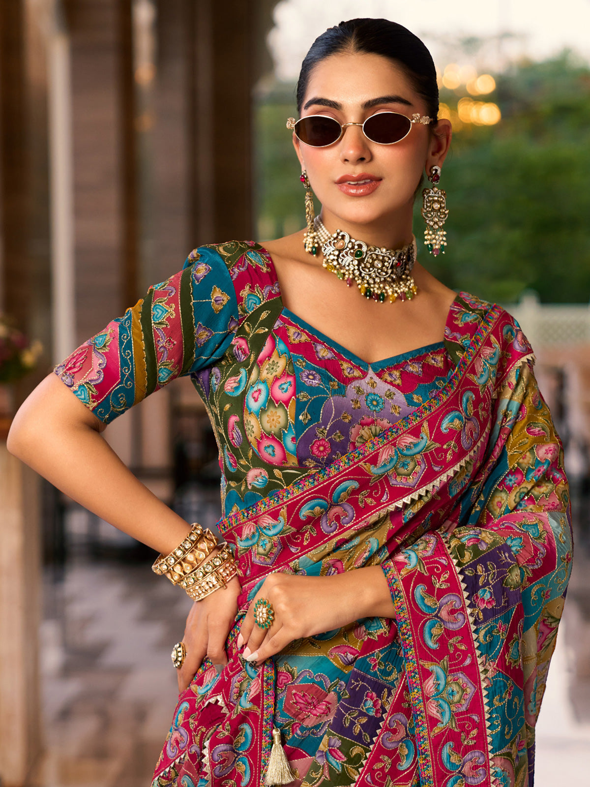Multicolor crepe silk women regal patola print saree