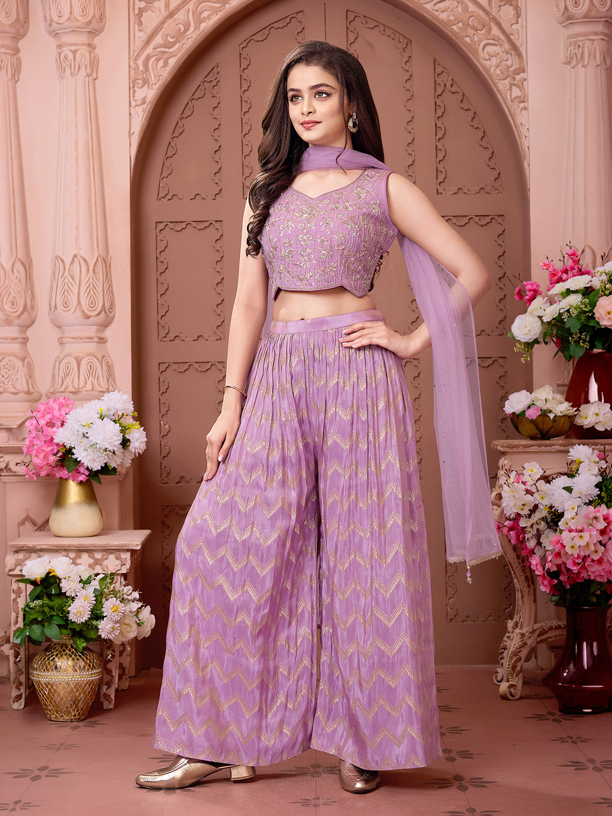 Lilac lavender tissue girls palazzo suit