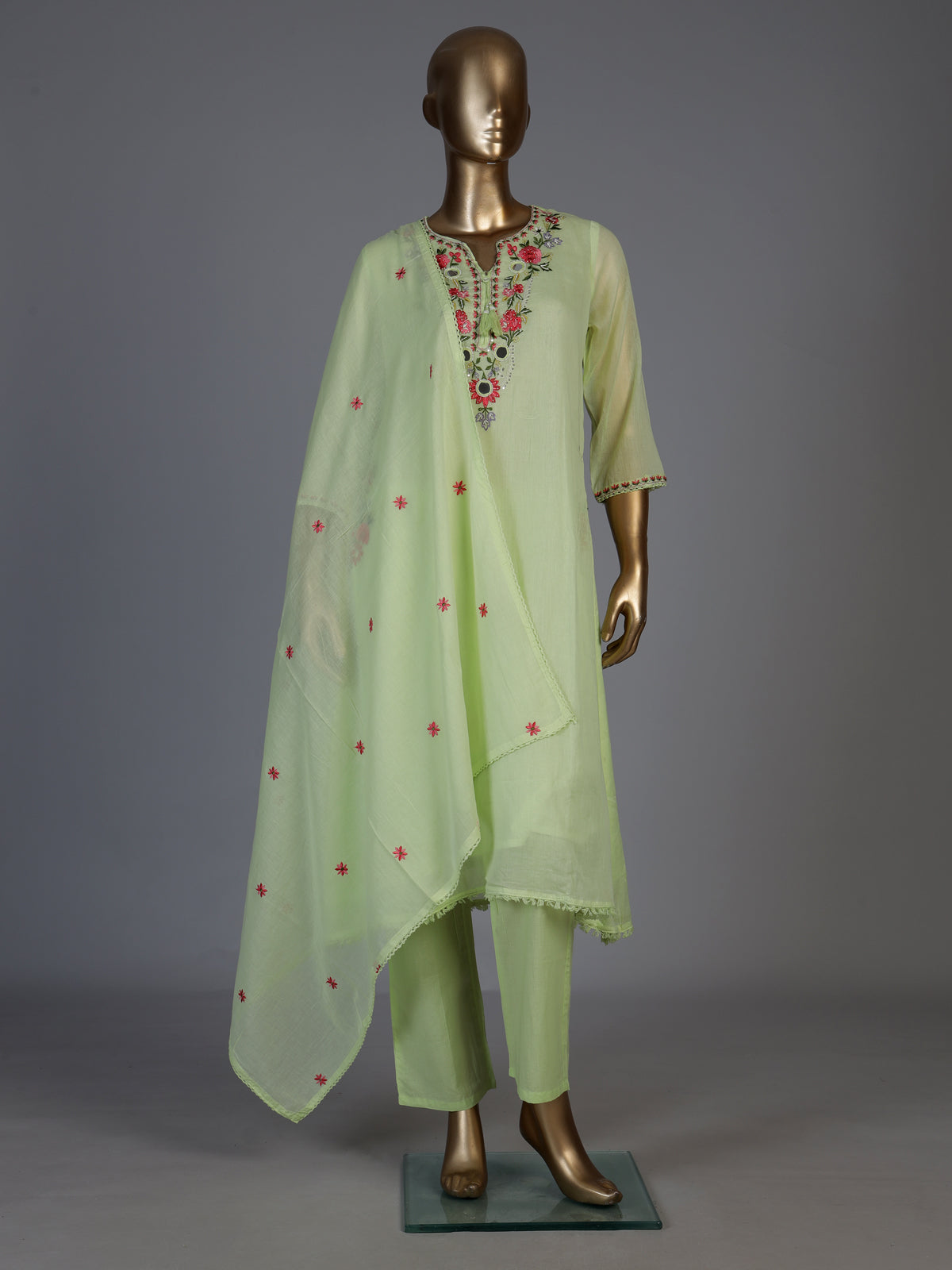 Pista green chanderi silk straight cut kurti set