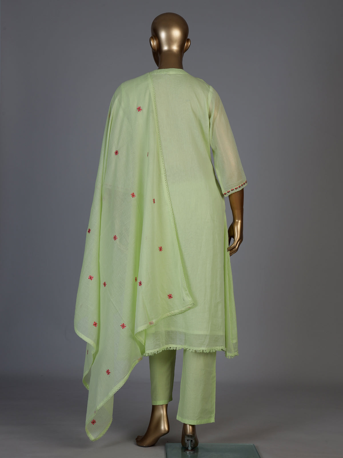 Pista green chanderi silk straight cut kurti set