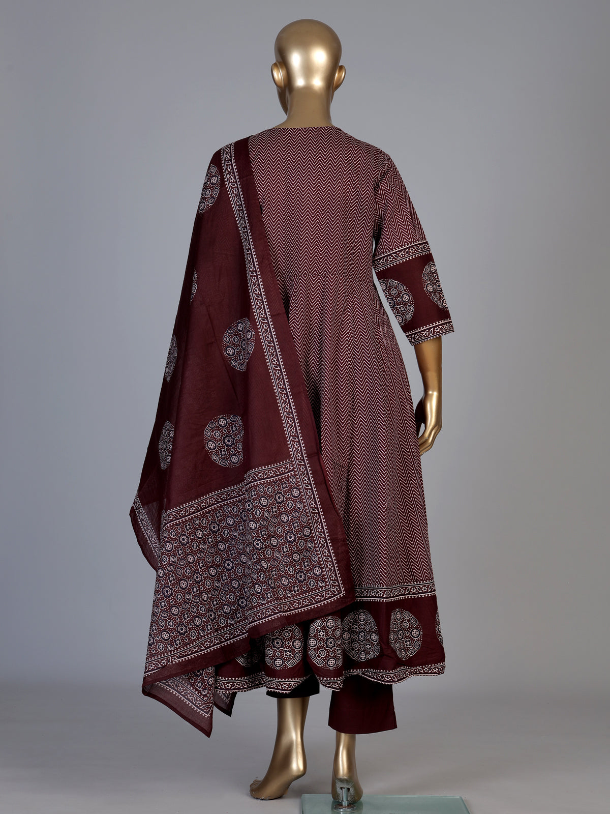 Wine cotton blend embellished printed kurti set