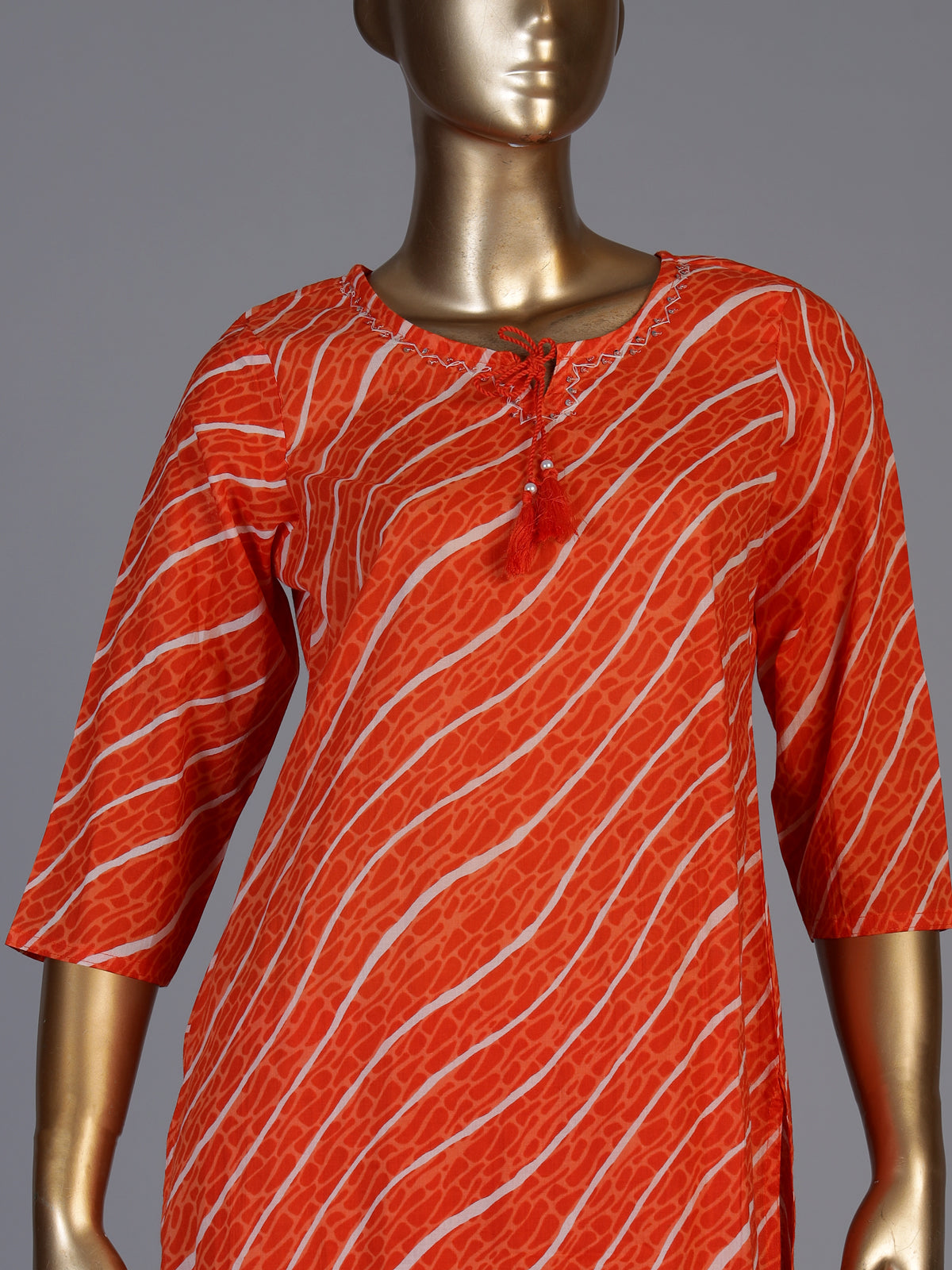 Orange silk printed kurti set with elegant dupatta