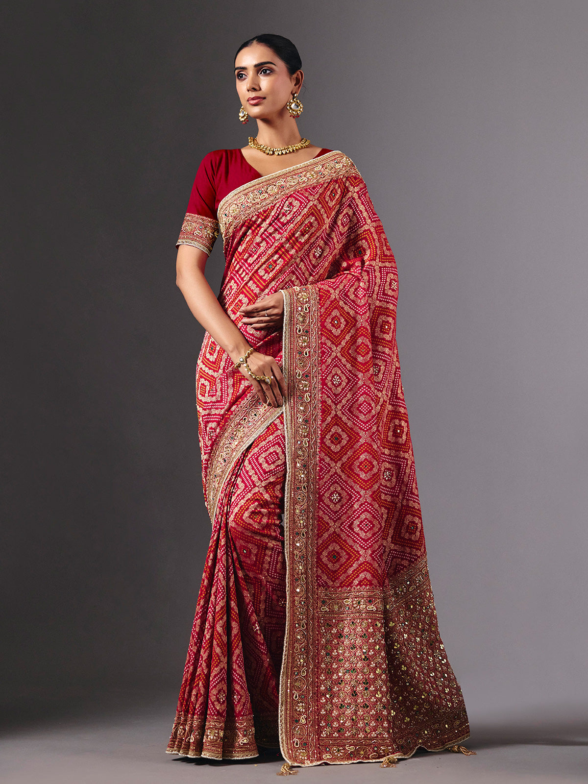 Rani pink georgette saree for wedding celebration