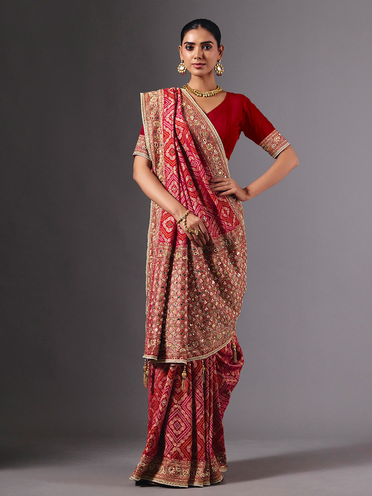 Rani pink georgette saree for wedding celebration
