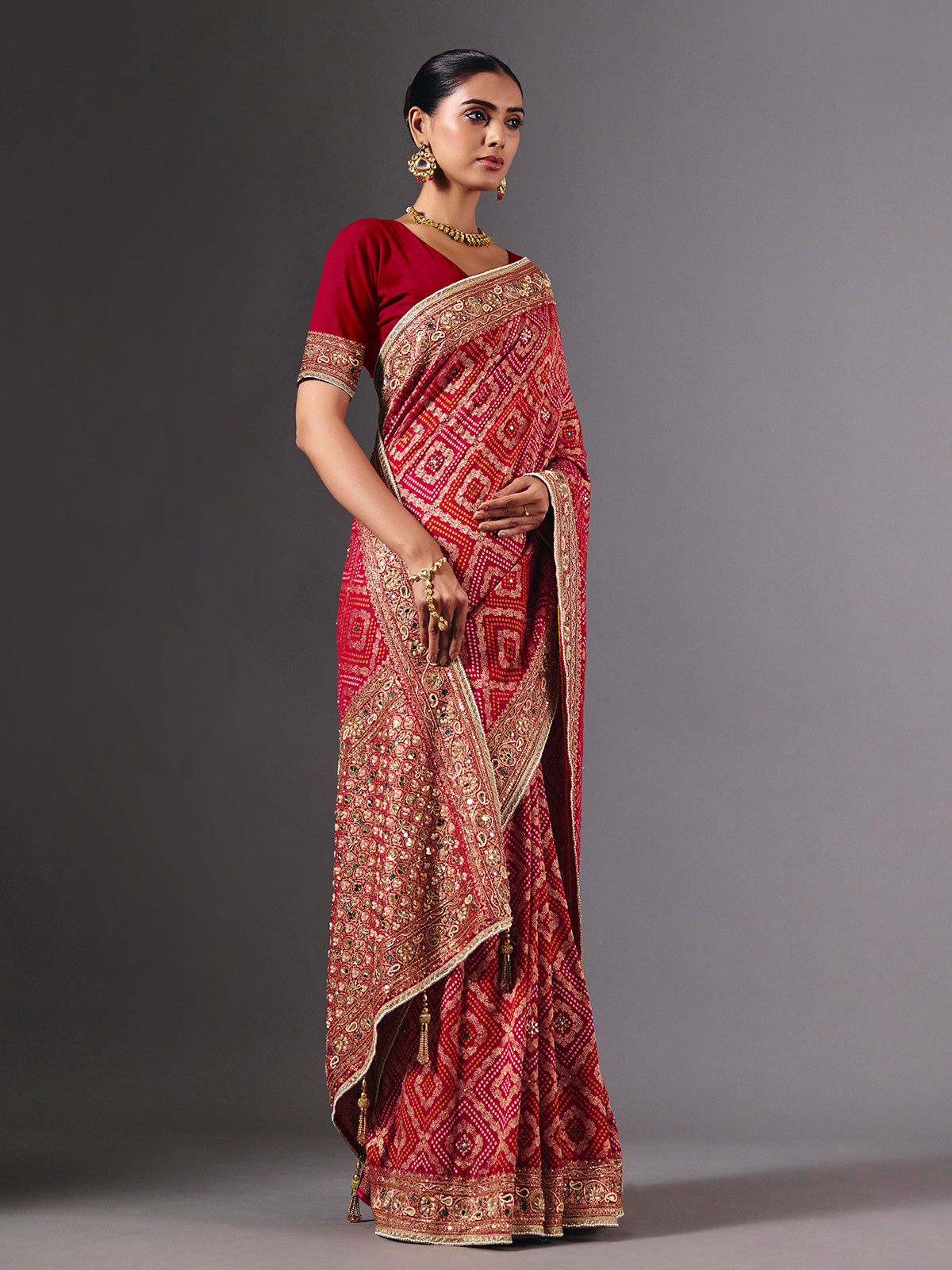 Rani pink georgette saree for wedding celebration
