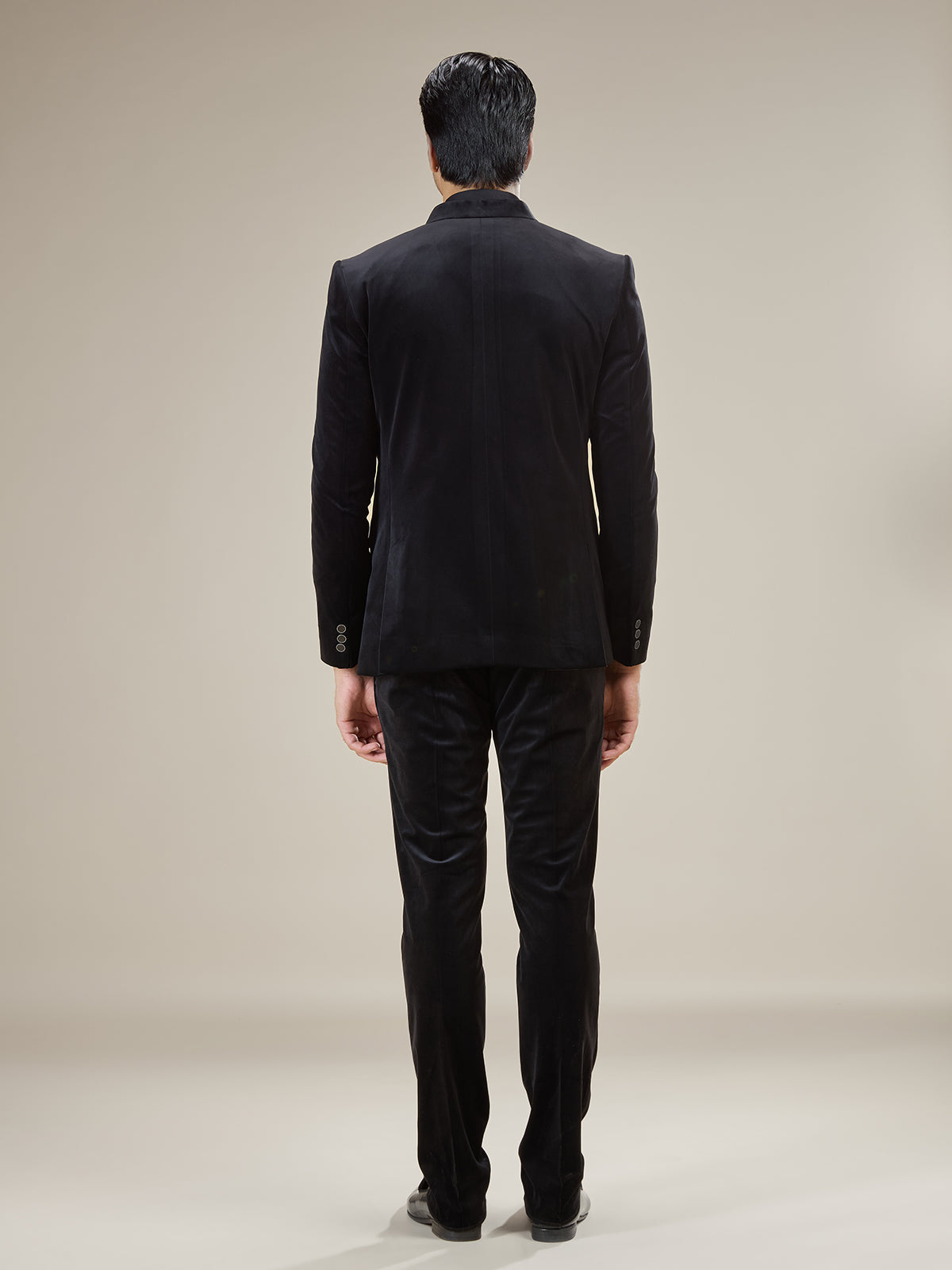 Black velvet classic coat suit with watch chain