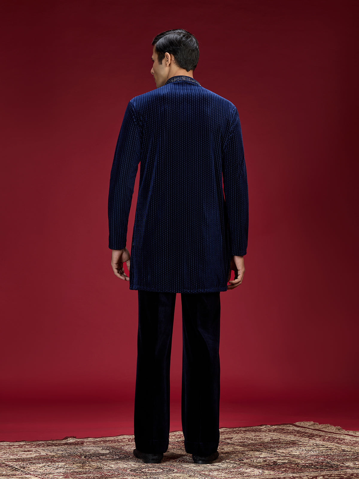 Blue geometric embellished mens kurta suit for weddings