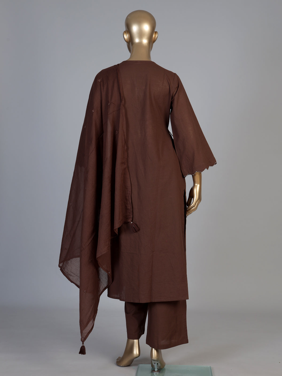 Coffee brown cotton silk palazzo kurti set with aabla embellishments