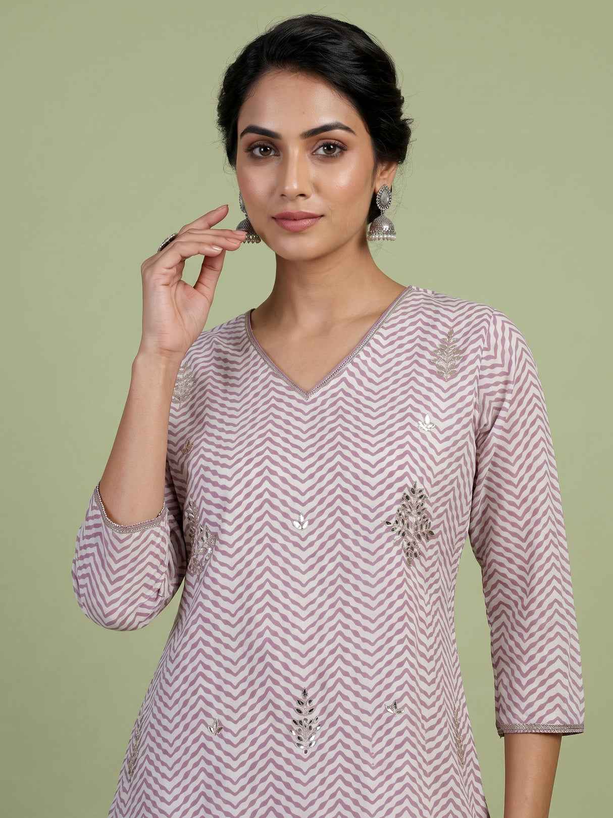 Purple cotton silk kurti set with ornate zardosi and gota