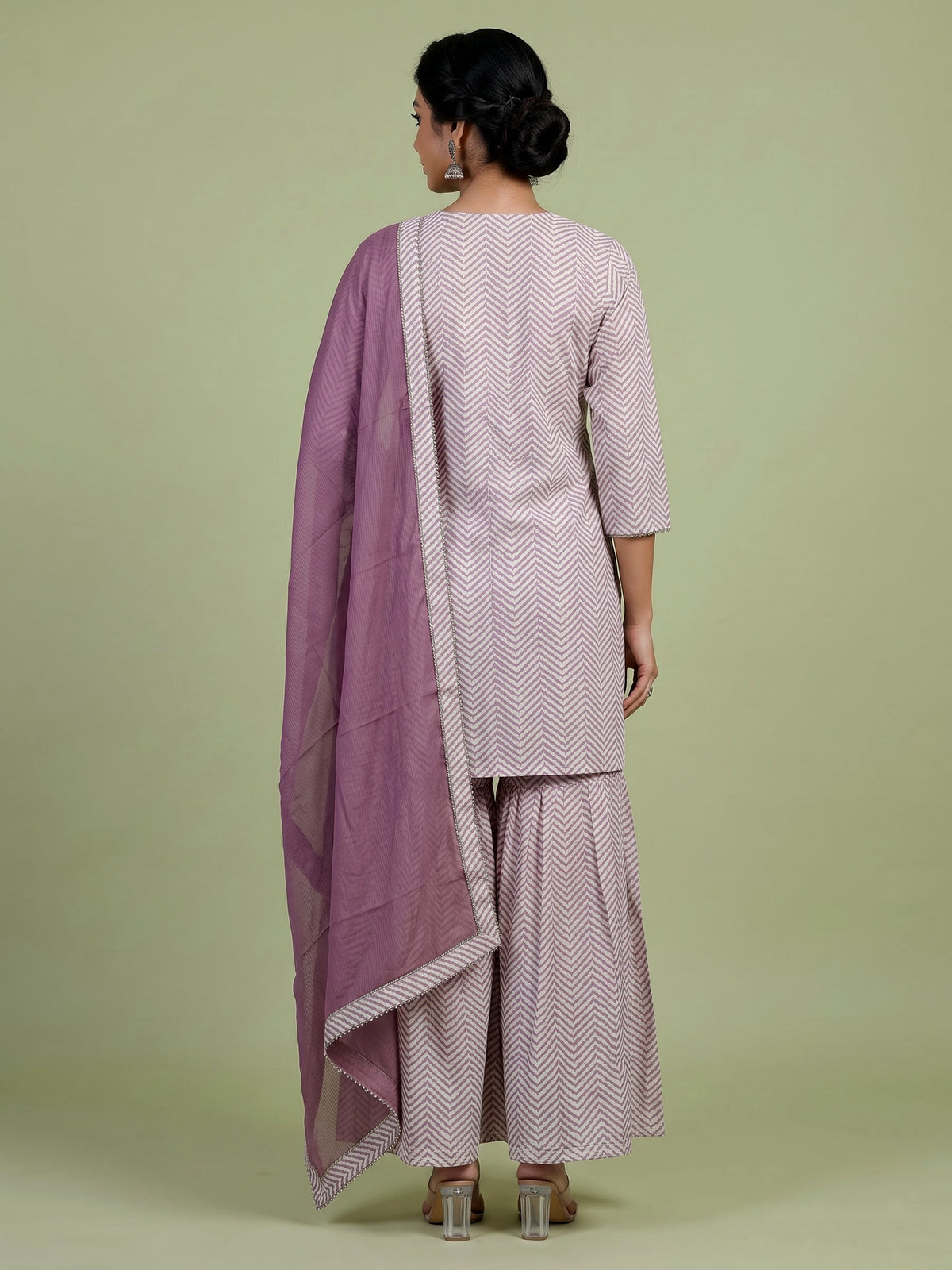 Purple cotton silk kurti set with ornate zardosi and gota