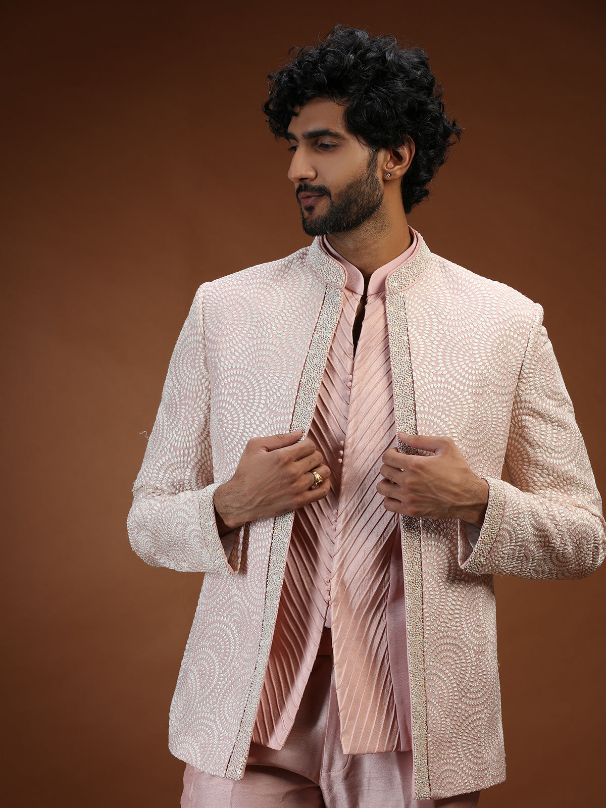 Onion pink chikankari jacket mens indo western