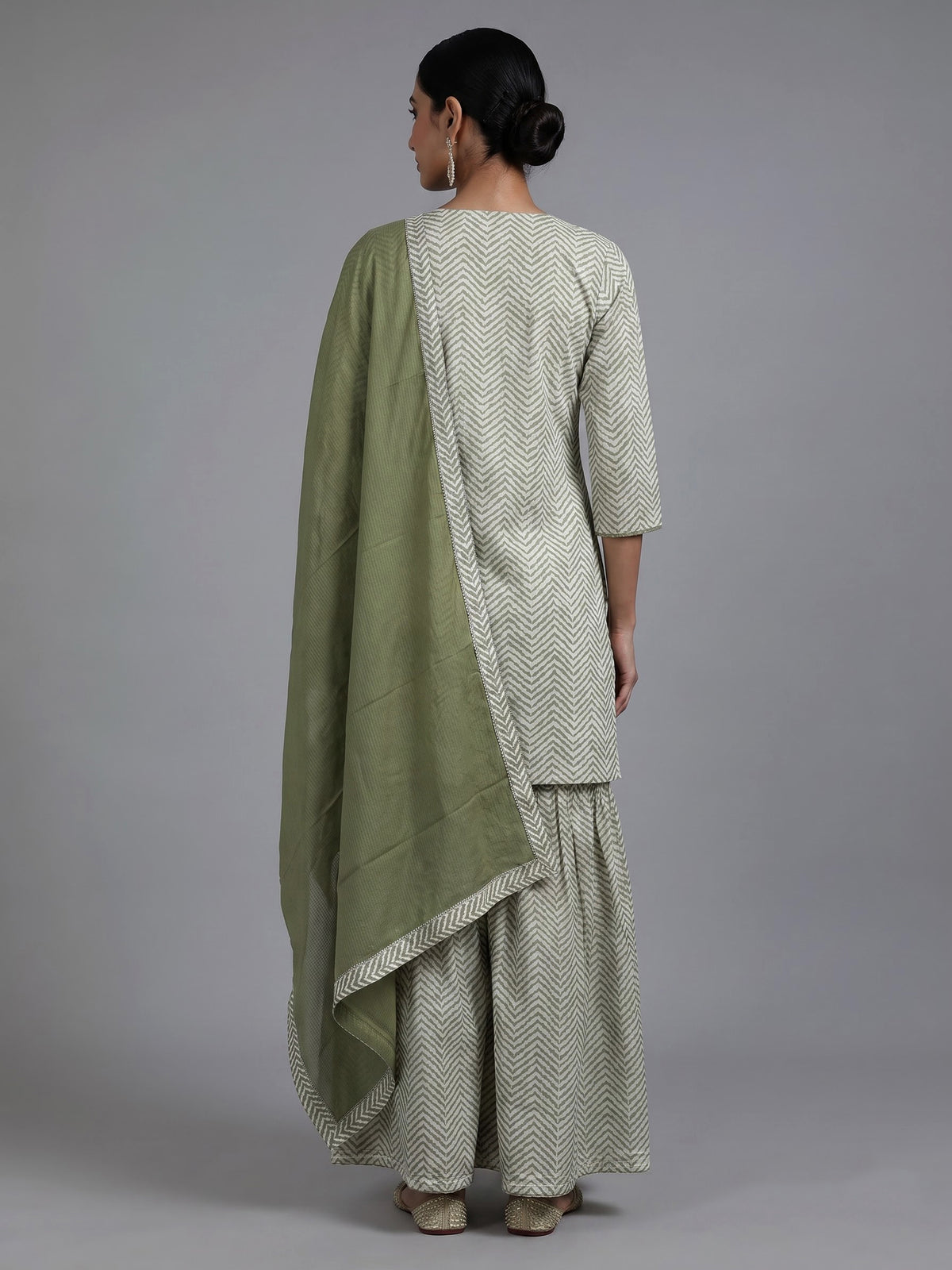 Mehendi green cotton silk kurti set with embellished sharara