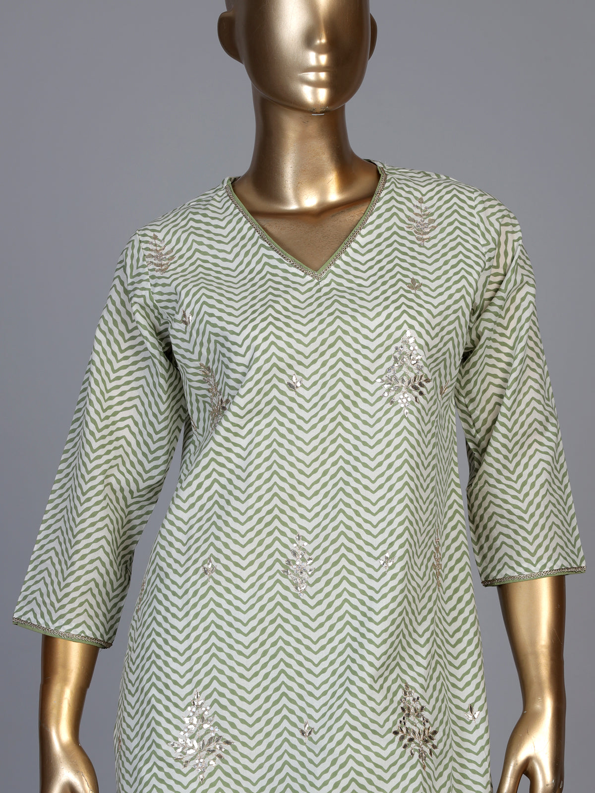 Mehendi green cotton silk kurti set with embellished sharara