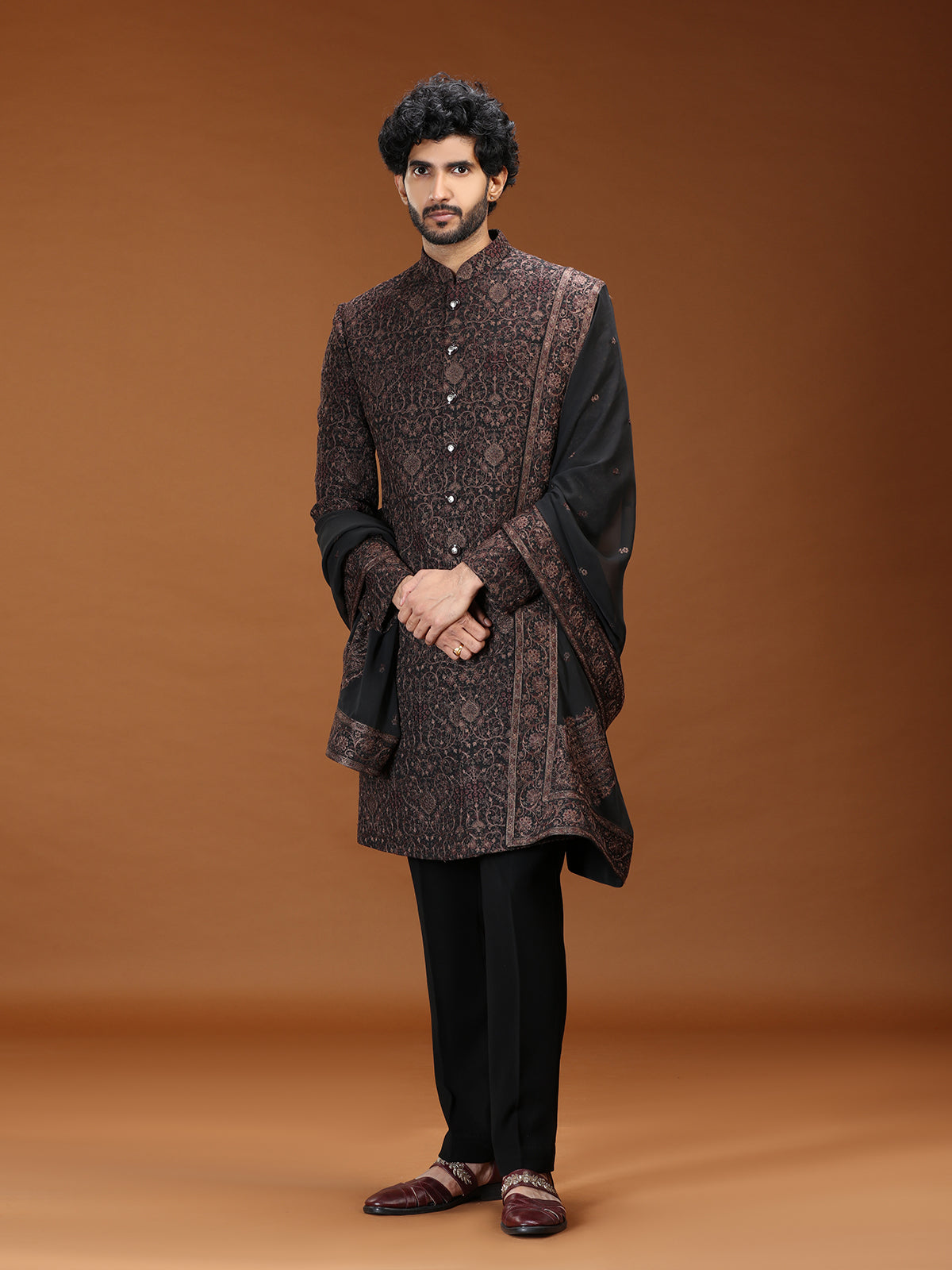 Black persian paisley georgette mens indo western