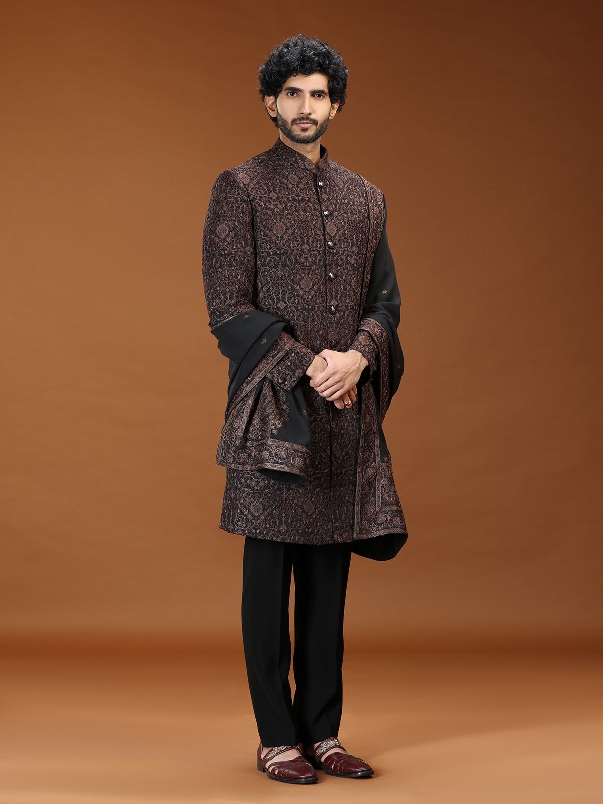 Black persian paisley georgette mens indo western