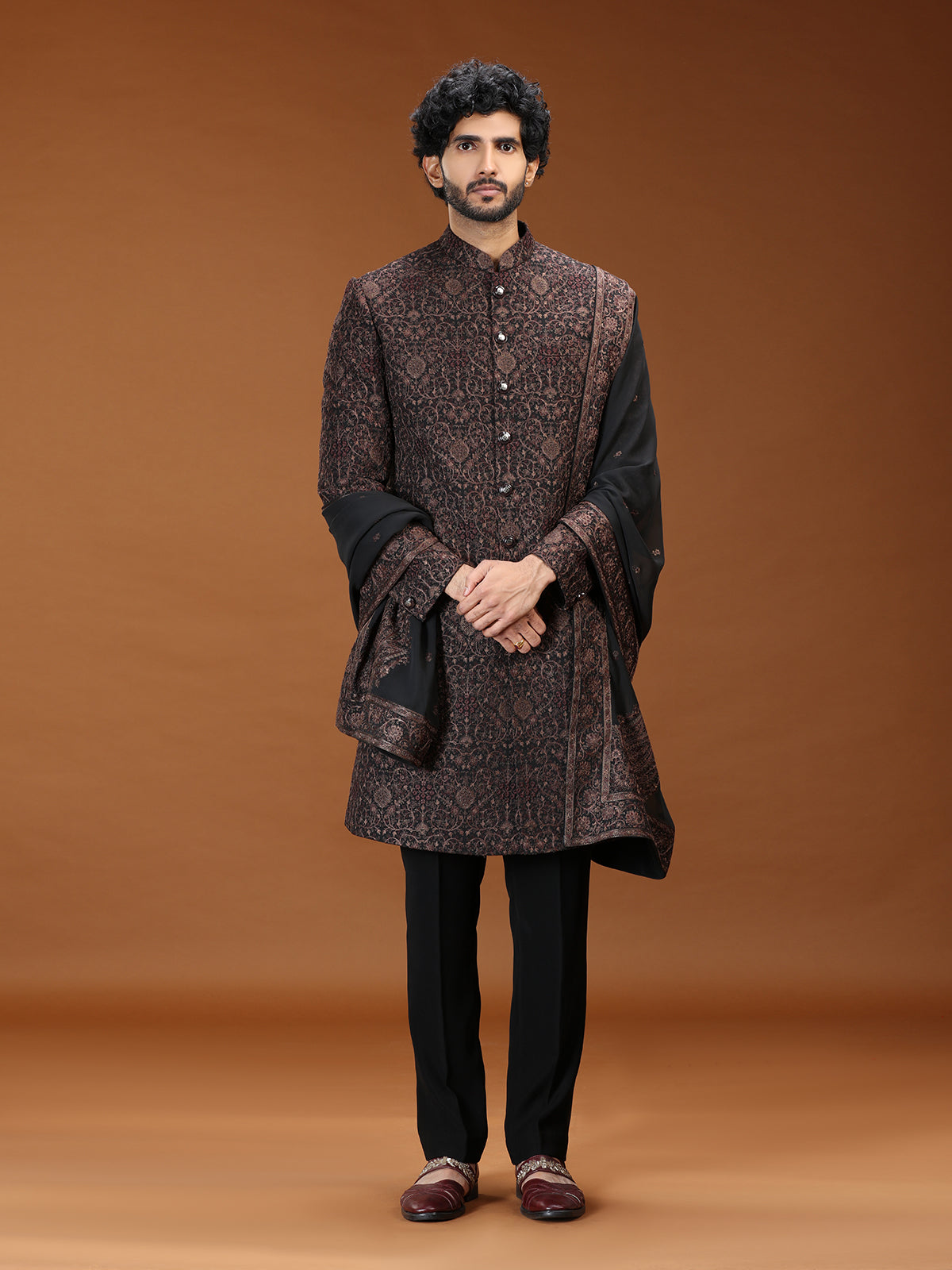 Black persian paisley georgette mens indo western