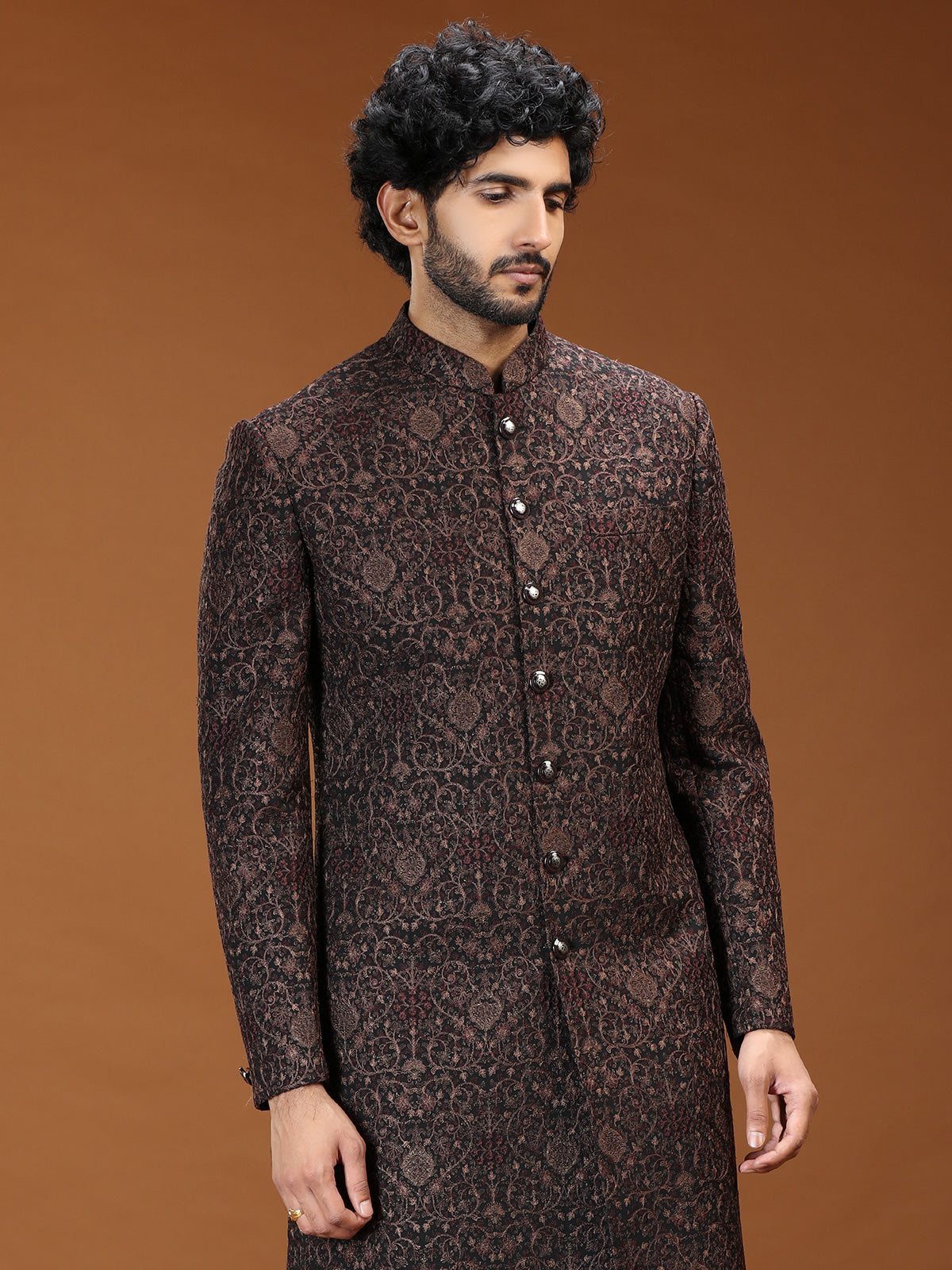 Black persian paisley georgette mens indo western