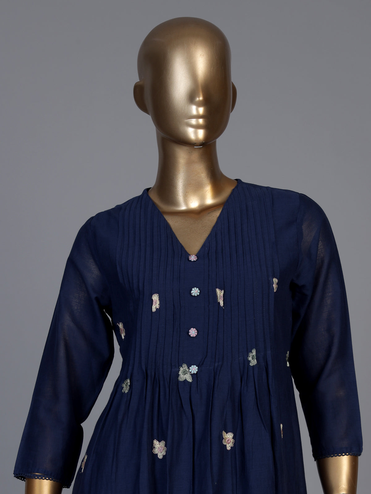 Elegant blue cotton blend kurti set with floral embroidery