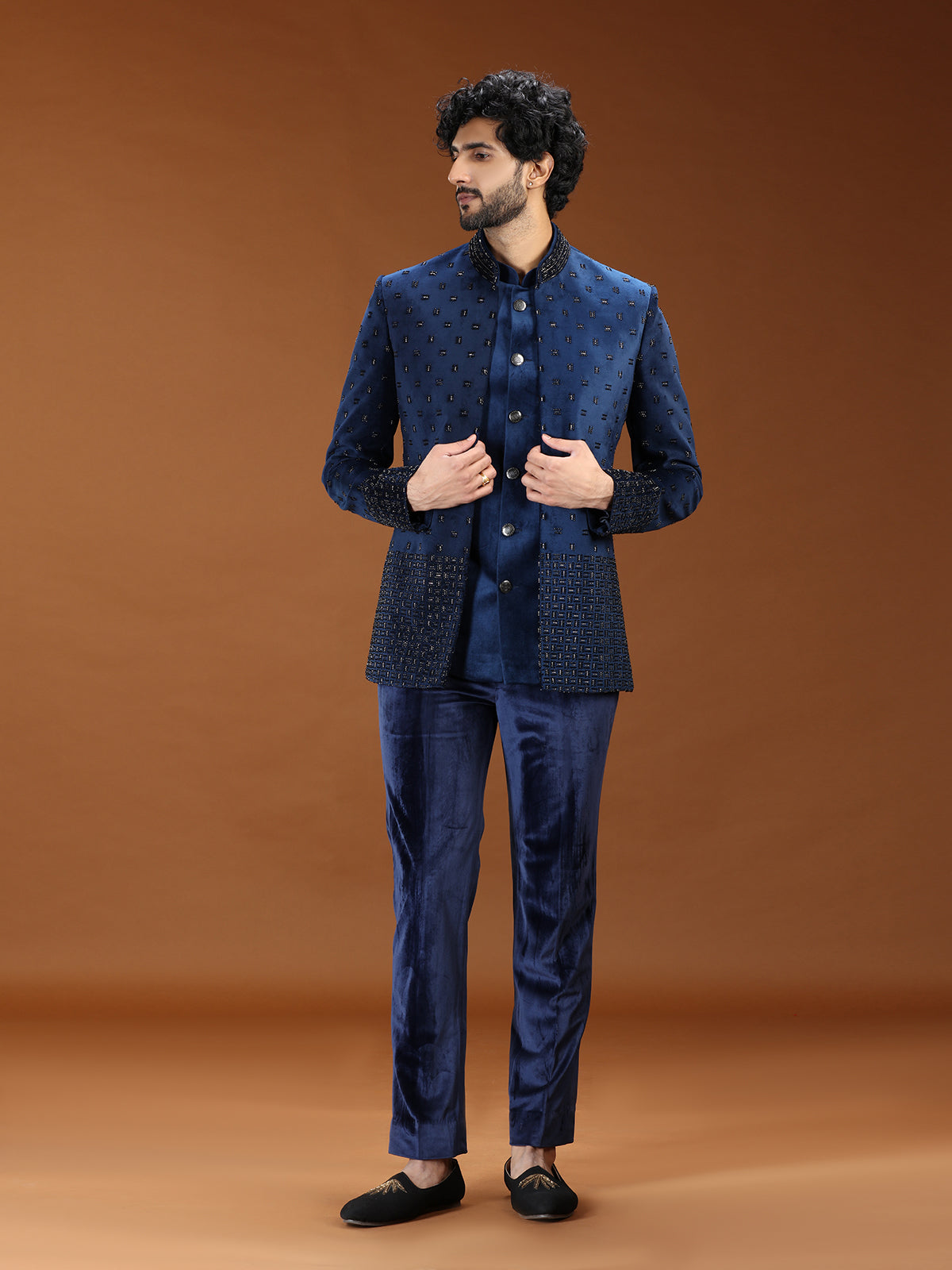 Contemporary blue cutdana jodhpuri suit for mens